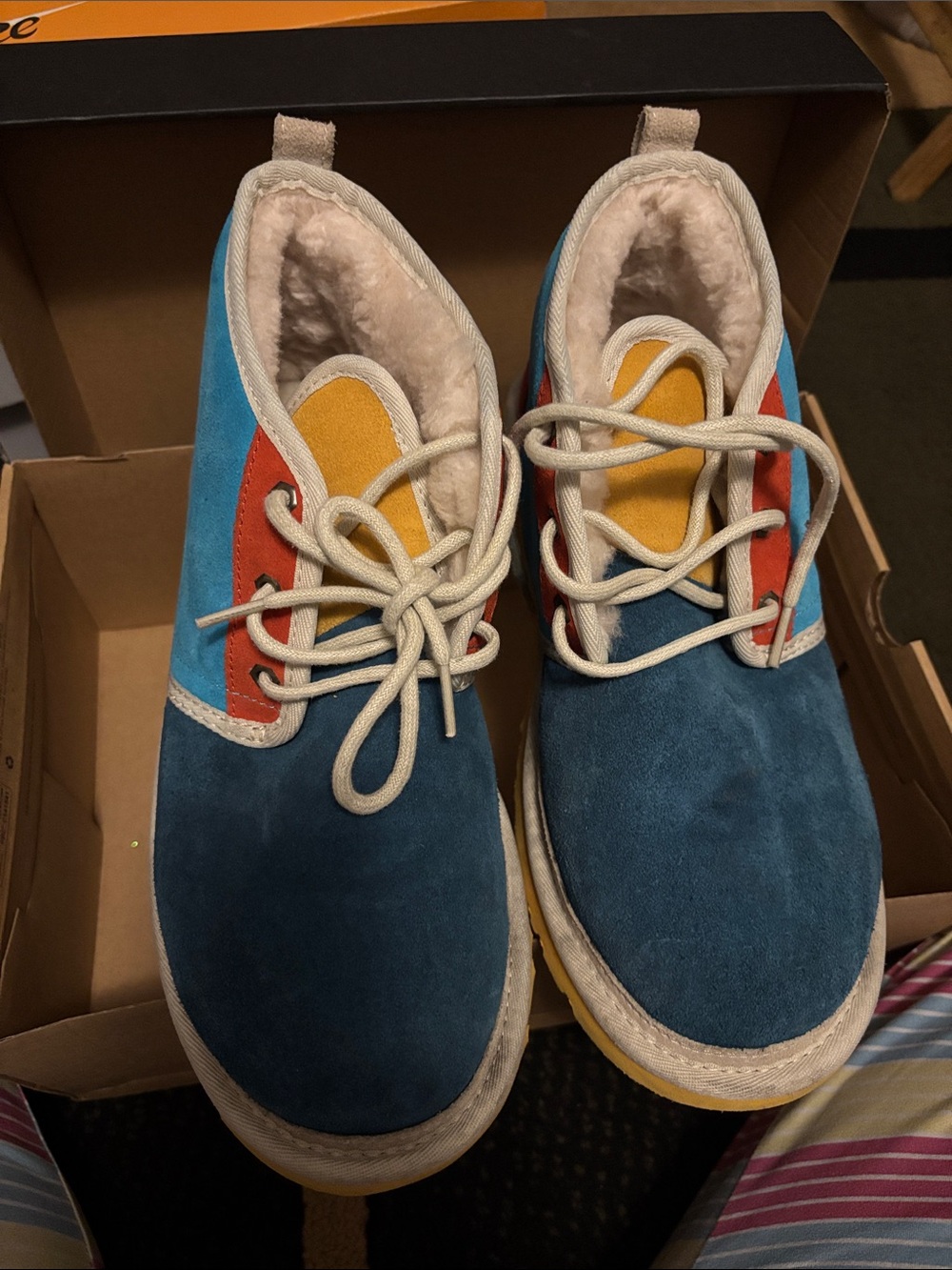 UGG Kids Blue, Yellow & Red Suede Lace-Up Sneakers
